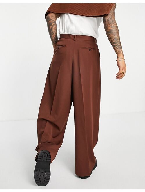 ASOS DESIGN extreme wide smart pant in chocolate brown