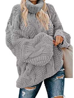 Womens Loose Oversized Casual Turtle Neck Sweater Pullover Top
