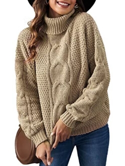 Womens Loose Oversized Casual Turtle Neck Sweater Pullover Top