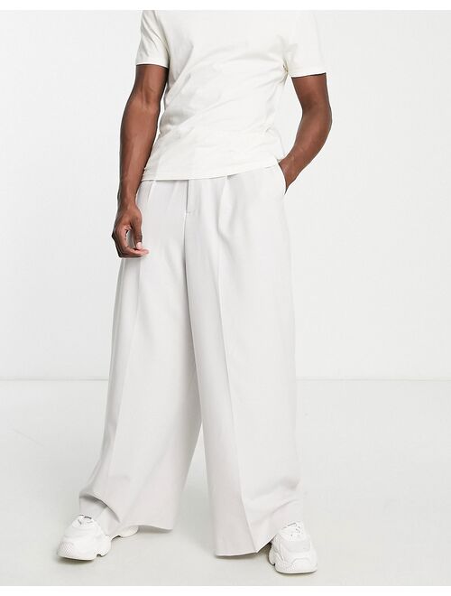 ASOS DESIGN extreme wide smart pants in light stone