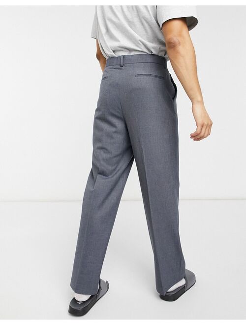 ASOS DESIGN wide leg smart pants with side slit in gray tonic