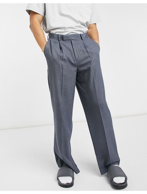 ASOS DESIGN wide leg smart pants with side slit in gray tonic