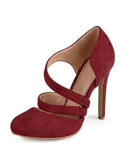 Womens Round Toe Faux Suede Crossover Strap High Heels