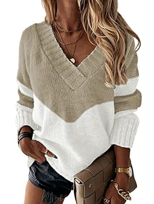 Dokotoo Cute Long Sleeve Sexy V Ncek Sweaters for Women Fashion Hand Knitted Sweater Tops