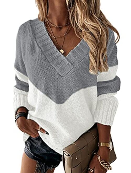 Dokotoo Cute Long Sleeve Sexy V Ncek Sweaters for Women Fashion Hand Knitted Sweater Tops