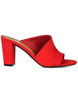 Womens Open-Toe Block Heel Slide