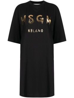 metallic-logo T-shirt dress