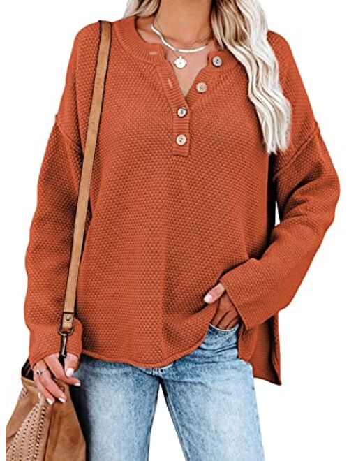 Dokotoo Womens Button V Neck Sweaters Long Sleeve Cable Knit Pullover Sweater Tops