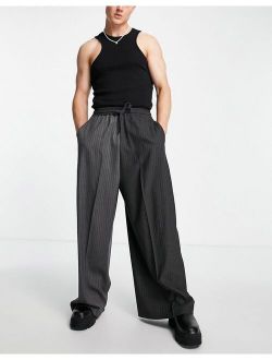 extreme wide leg smart pant in gray stripe splice