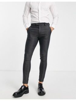 super skinny wool mix smart pants in wide charcoal herringbone