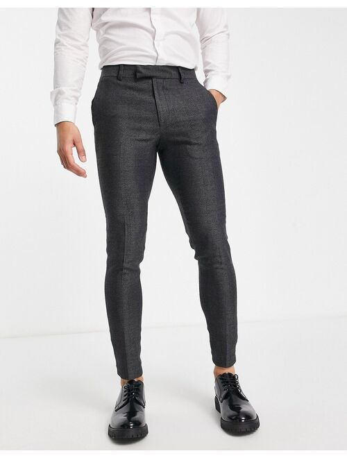 ASOS DESIGN super skinny wool mix smart pants in wide charcoal herringbone