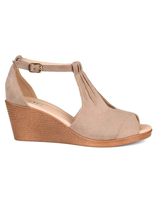 Brinley Co. Womens Kealy Comfort-sole Ankle-strap Center-cut Wedges