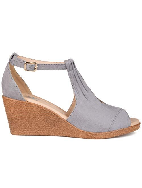 Brinley Co. Womens Kealy Comfort-sole Ankle-strap Center-cut Wedges