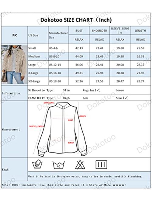 Dokotoo Womens Corduroy Jackets Button Down Long Sleeve Casual Shacket Coats Outwear