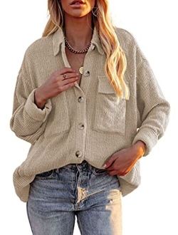 Womens Corduroy Long Sleeve Button Down Shirts Casual Jacket Tops Shacket