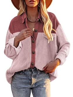 Womens Corduroy Long Sleeve Button Down Shirts Casual Jacket Tops Shacket