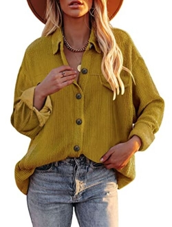 Womens Corduroy Long Sleeve Button Down Shirts Casual Jacket Tops Shacket