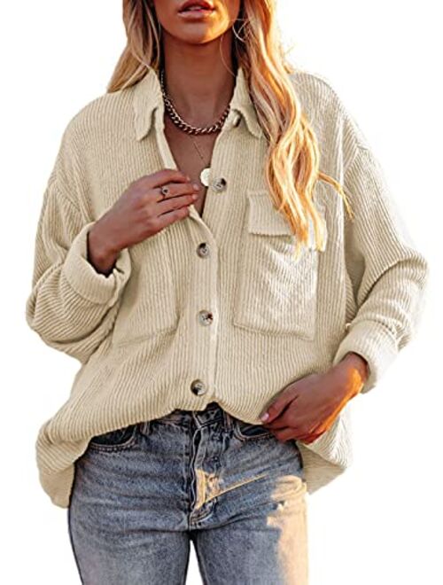 Dokotoo Womens Corduroy Long Sleeve Button Down Shirts Casual Jacket Tops Shacket