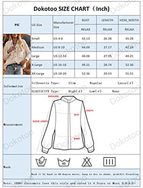 Dokotoo Womens Corduroy Long Sleeve Button Down Shirts Casual Jacket Tops Shacket