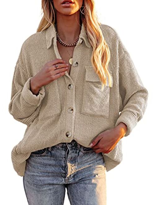 Dokotoo Womens Corduroy Long Sleeve Button Down Shirts Casual Jacket Tops Shacket