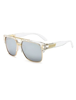 Square Sunglasses for Men Classic Oversized Sun Glasses Retro Semi Rimless Gold Alloy Frame UV400