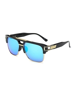 Square Sunglasses for Men Classic Oversized Sun Glasses Retro Semi Rimless Gold Alloy Frame UV400