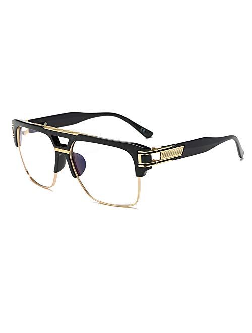 Dollger Square Sunglasses for Men Classic Oversized Sun Glasses Retro Semi Rimless Gold Alloy Frame UV400