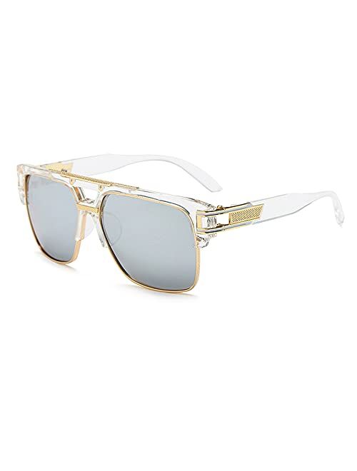 Dollger Square Sunglasses for Men Classic Oversized Sun Glasses Retro Semi Rimless Gold Alloy Frame UV400