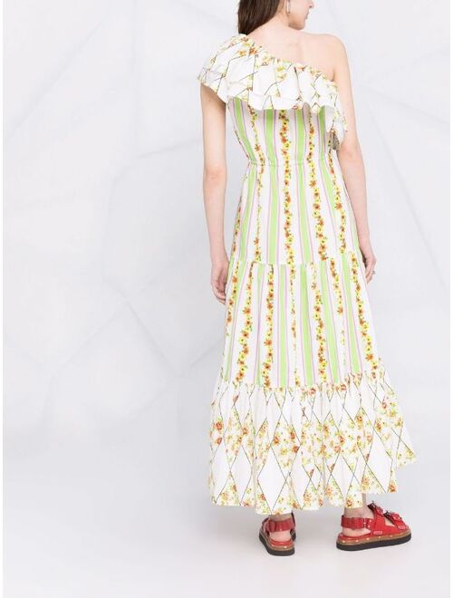 MSGM floral striped one-shoulder dress