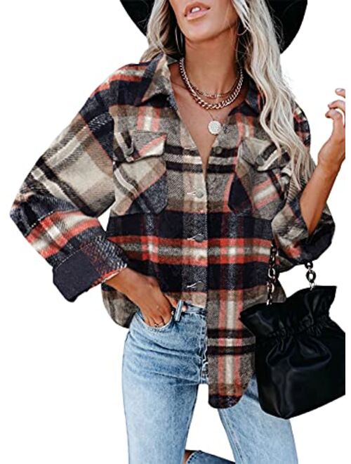 Dokotoo Womens Corduroy Button Down Shirts Boyfriend Long Sleeve Oversized Blouses Tops