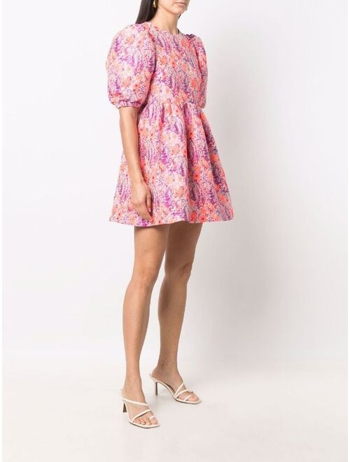 MSGM floral-jacquard puff-sleeve dress