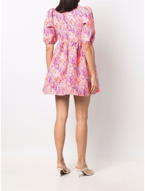 MSGM floral-jacquard puff-sleeve dress