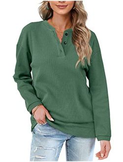 OFEEFAN Womens Casual Sweatshirts Henley Button Up Long Sleeve Tunic Tops