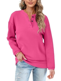 OFEEFAN Womens Casual Sweatshirts Henley Button Up Long Sleeve Tunic Tops