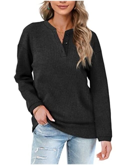 OFEEFAN Womens Casual Sweatshirts Henley Button Up Long Sleeve Tunic Tops