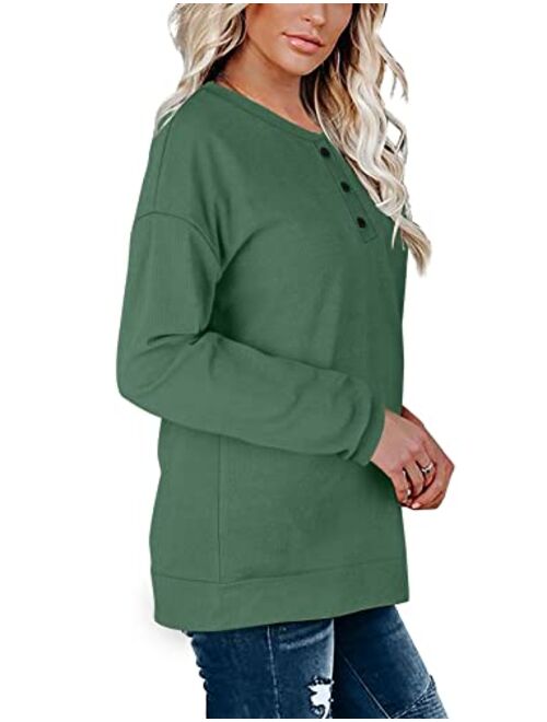 OFEEFAN Womens Casual Sweatshirts Henley Button Up Long Sleeve Tunic Tops