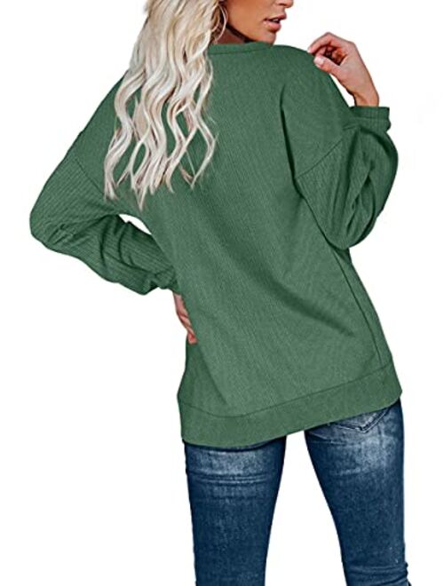 OFEEFAN Womens Casual Sweatshirts Henley Button Up Long Sleeve Tunic Tops