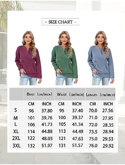 OFEEFAN Womens Casual Sweatshirts Henley Button Up Long Sleeve Tunic Tops