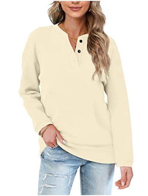 OFEEFAN Womens Casual Sweatshirts Henley Button Up Long Sleeve Tunic Tops