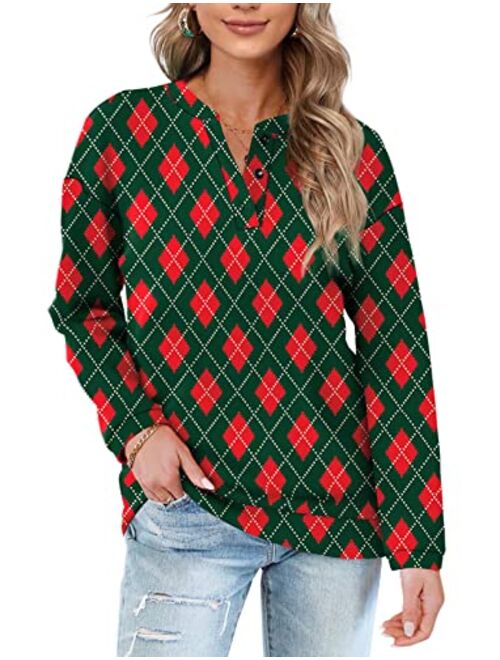 OFEEFAN Womens Casual Sweatshirts Henley Button Up Long Sleeve Tunic Tops