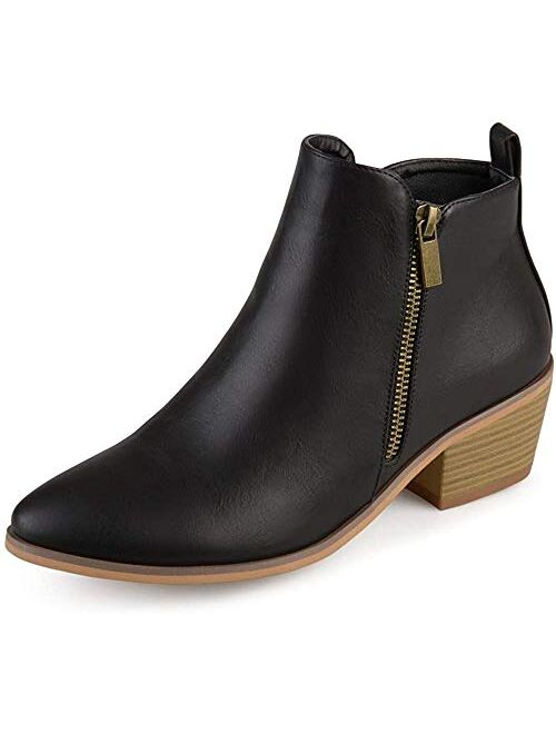 Brinley Co. Womens Faux Leather Stacked Heel Side Zip Booties