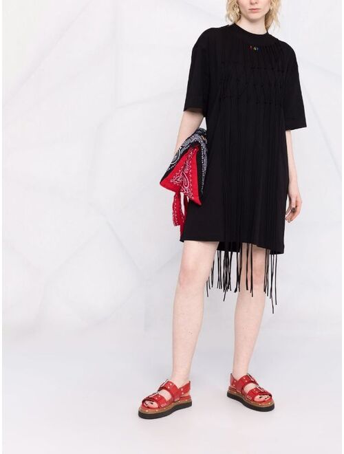 MSGM logo-embroidered macrame-tassel T-shirt dress