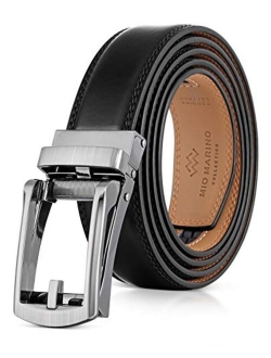 Marino Mens Comfort Click Ratchet Belt with Traditional Look - Genuine Leather with Linxx Adjustable Buckle - 1.38" Width