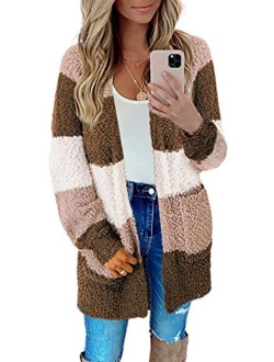 Womens Soft Oversized Open Front Popcorn Sweater Cardigans Outerwear with Pockets