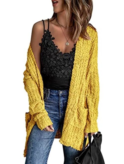 Dokotoo Womens Soft Oversized Open Front Popcorn Sweater Cardigans Outerwear with Pockets