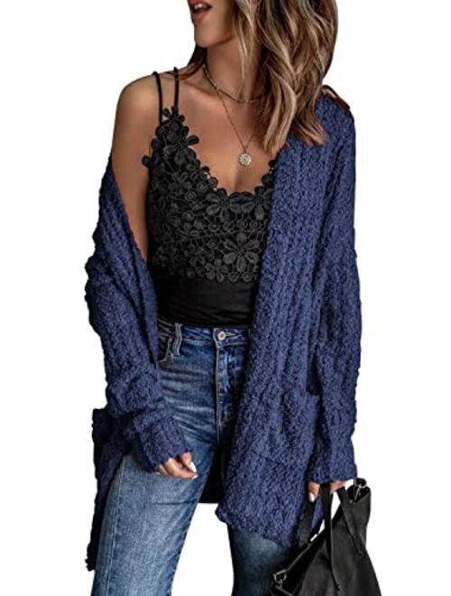 Dokotoo Womens Soft Oversized Open Front Popcorn Sweater Cardigans Outerwear with Pockets