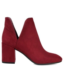 Womens Side Slit Block Heel Bootie