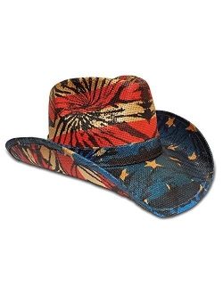 Vamuss Men’s Vintage USA American Flag Cowboy Hat w/Western Shape-It Brim