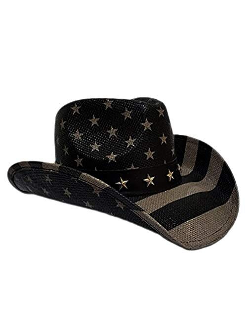 Vamuss Men’s Vintage USA American Flag Cowboy Hat w/Western Shape-It Brim