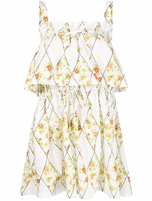 MSGM diamond floral-print layered mini dress